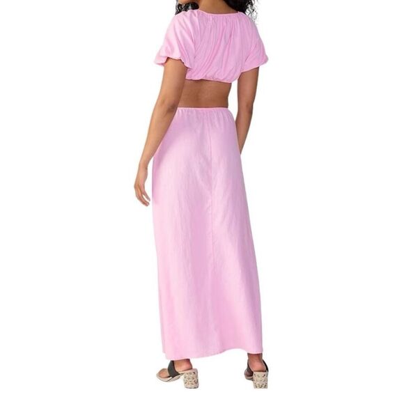 NWT SANCTUARY Maxi Dress Medium Pink Linen Open Back Scoop Neck Lined $129 MSRP - Picture 3 of 14